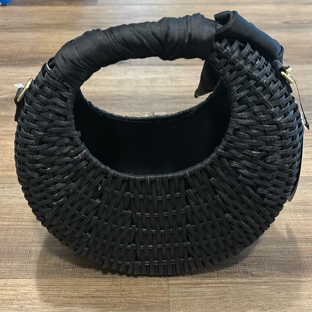 Black Wicker Bag with Satin Scarf